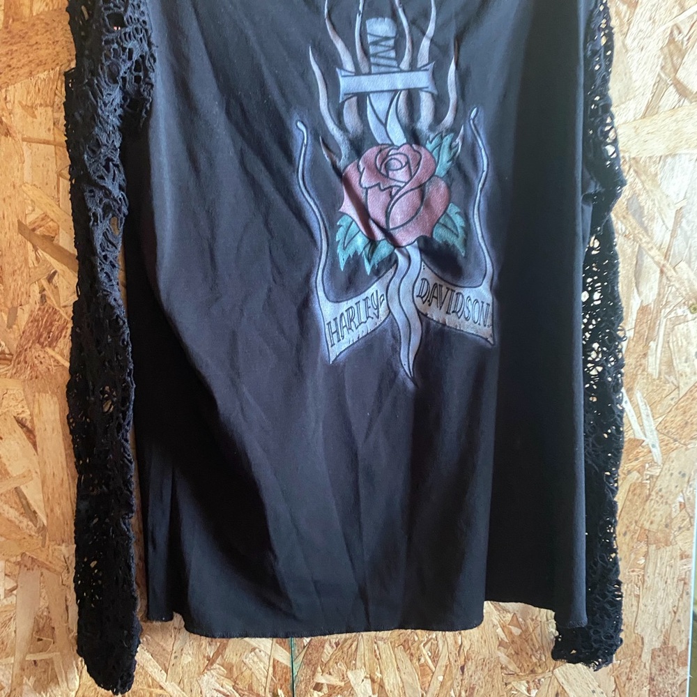 Harley-Davidson Black Long Sleeve Tee with Rose Graphic